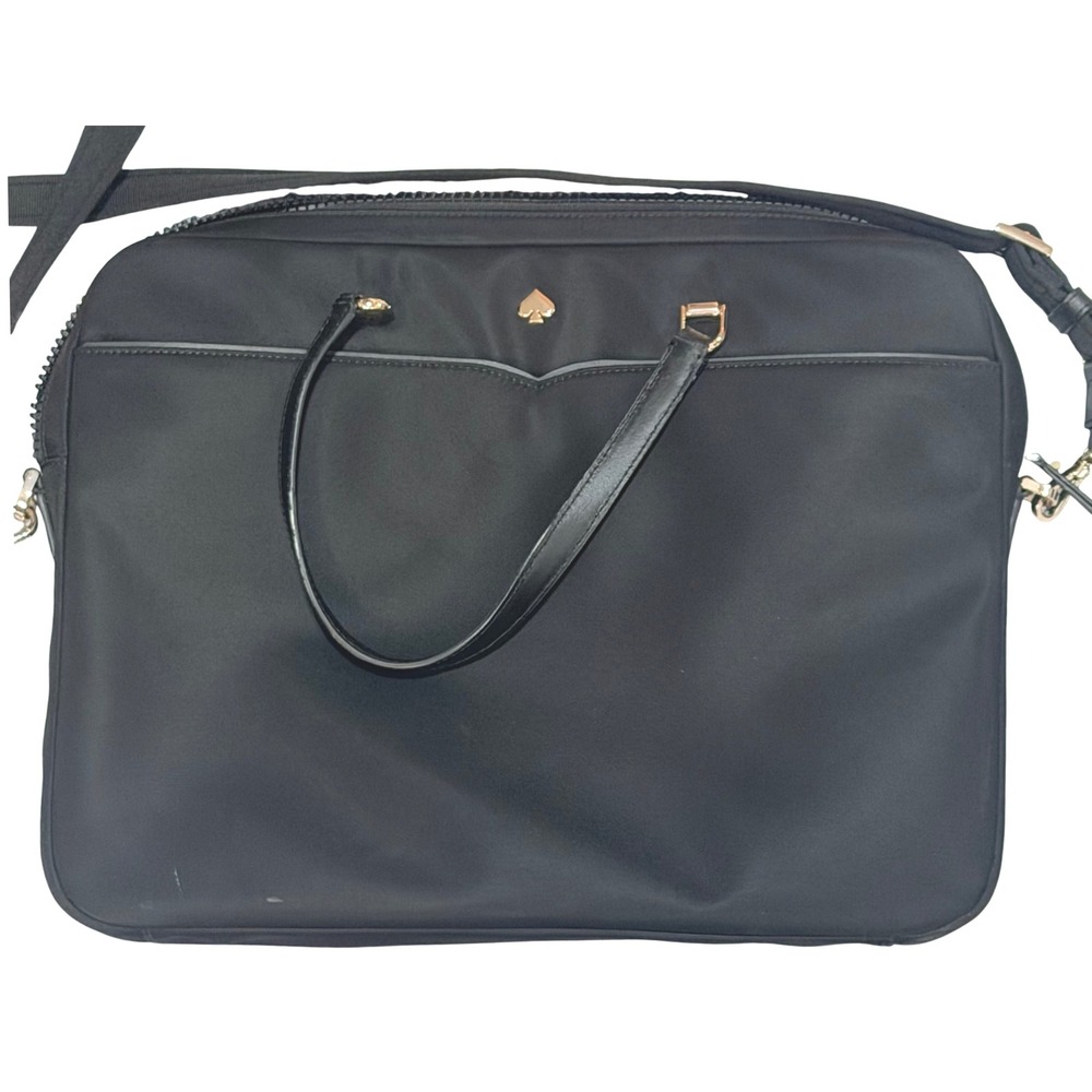 Kate Spade Laptop Bag Women Black Nylon Leather Trim Slim Briefcase Crossbody